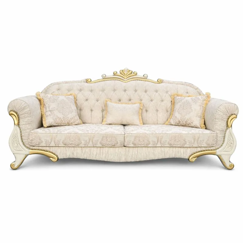 Casa Padrino Sofá Barroco de Lujo con Pedrería Crema / Oro 230 cm - Muebles Barrocos Direkt Vom Hersteller