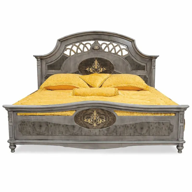 Schneller Versand Casa Padrino cama doble barroco de lujo de madera maciza gris - Muebles de dormitorio barrocos