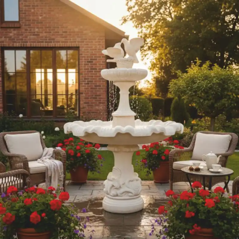 Garantierte Lieferung Casa Padrino Fuente Barroco 2 Palomas Blanco Ø 130 x Al. 170 cm - Fuente de Jardín