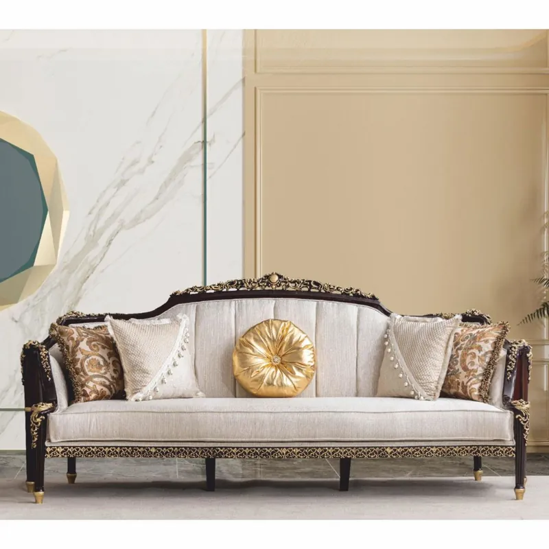 Casa Padrino Sofá Barroco de Lujo Natural / Marrón Oscuro / Oro 255 cm - Muebles Barrocos Mega-Angebot