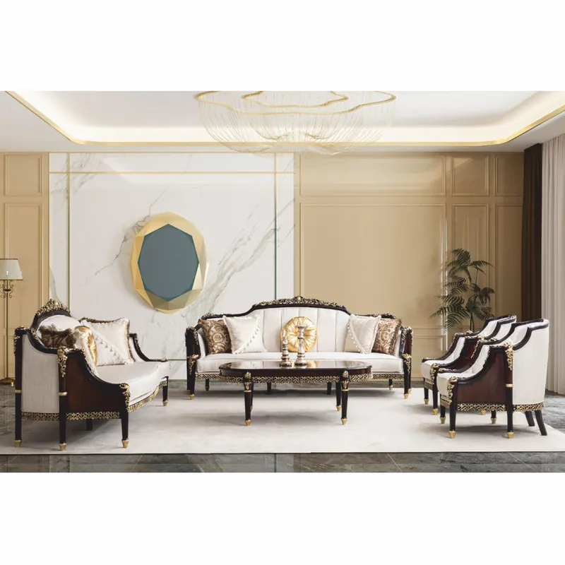 Bestpreis Casa Padrino conjunto de salón barroco de lujo natural / marrón oscuro / oro - Muebles barrocos