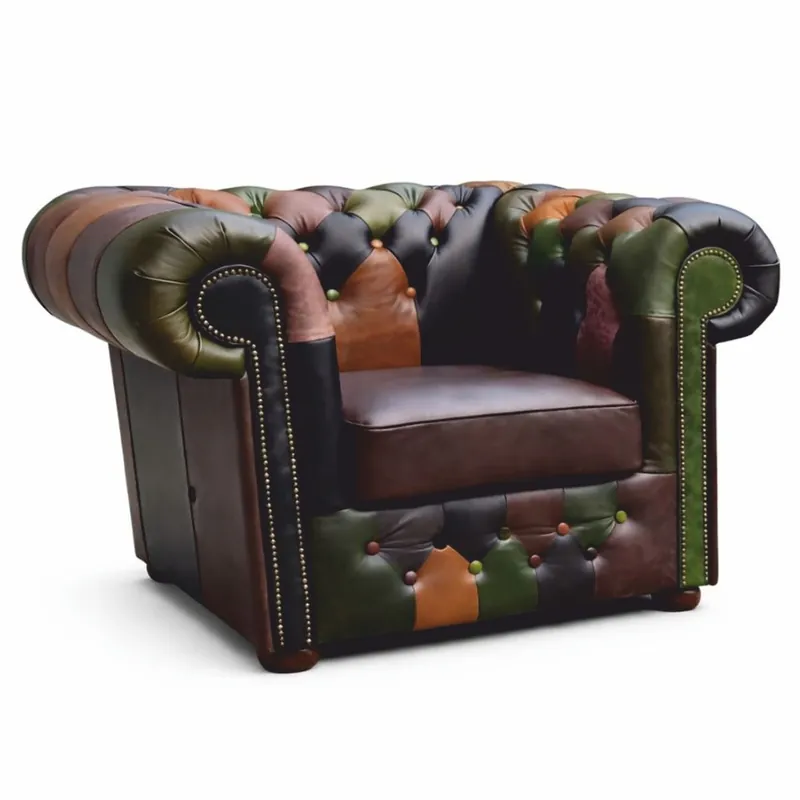 Casa Padrino Sillón Chesterfield Patchwork de Lujo en Piel Auténtica Multicolor - Muebles de Piel Rabatt