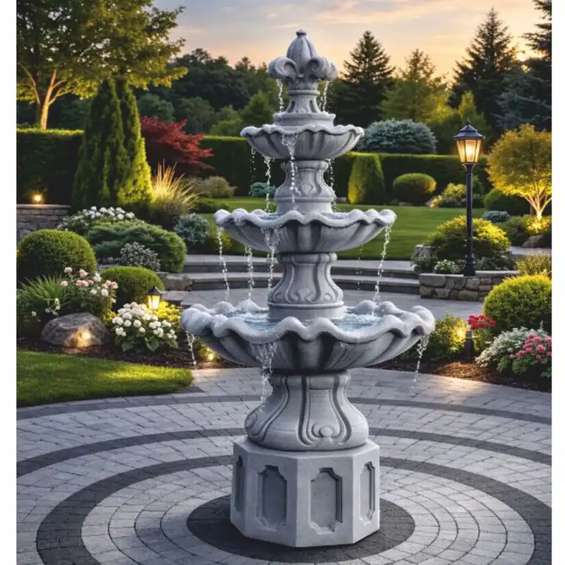 Casa Padrino fuente barroco lily gris Ø 89 x Al. 172 cm - Fuente decorativa de jardín Begrenztes Angebot