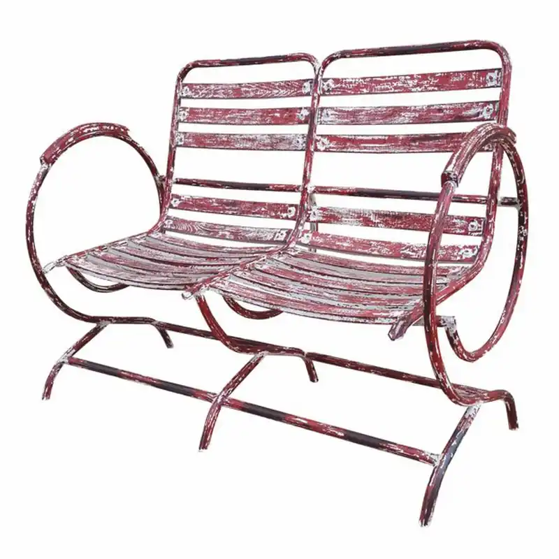 Solange Der Vorrat Reicht Casa Padrino banco de jardín Art Nouveau de hierro forjado rojo antiguo 100 cm - Muebles de jardín