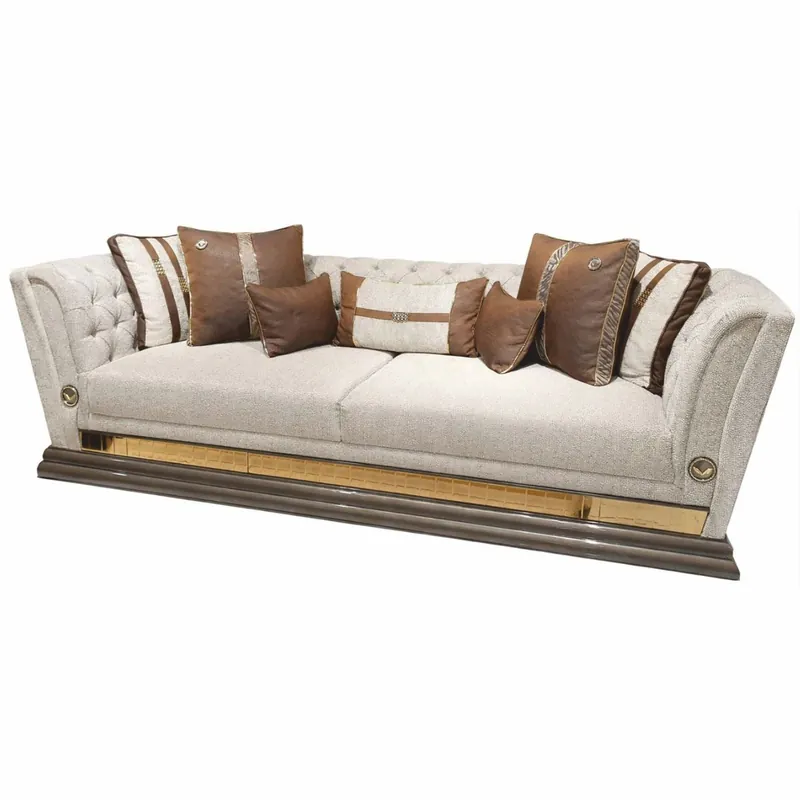 Neu Im Sortiment Casa Padrino sofá de lujo gris / oro 263 cm - Muebles para salón y hotel