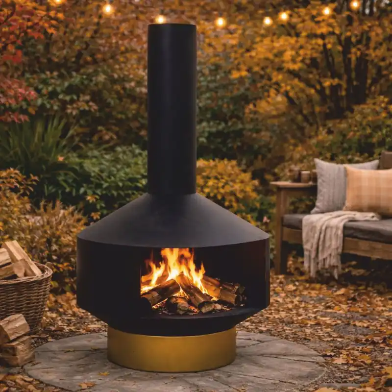 Expressversand Casa Padrino chimenea de jardín de lujo de metal negro / latón Al. 105 cm - Accesorios de jardín