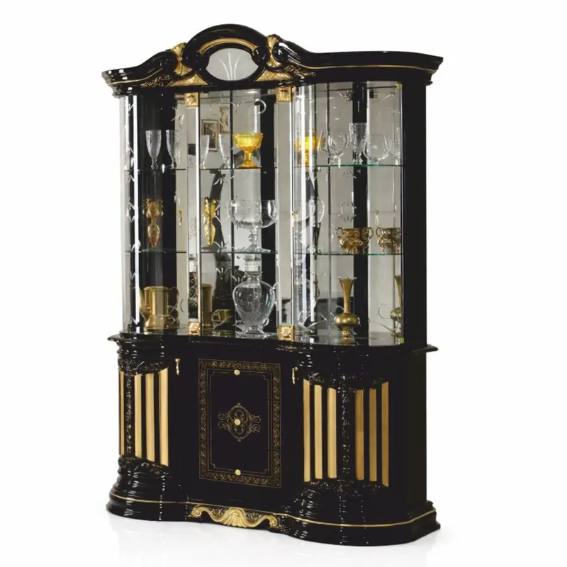 Casa Padrino Vitrina Barroco de Lujo Negro / Oro 139 x Al. 213 cm - Hecho en Italia Geprüft