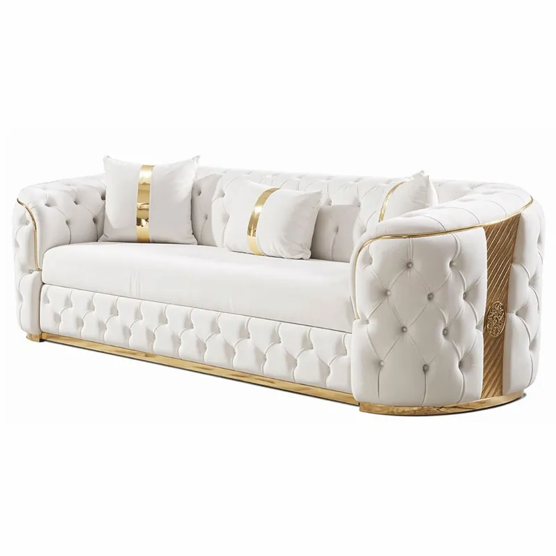 Top-Angebot Casa Padrino sofá cama Chesterfield de lujo blanco / oro 230 cm - Muebles de salón