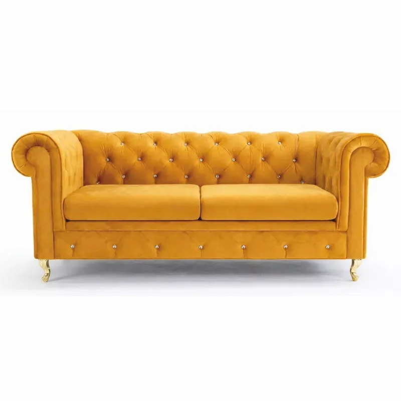 Casa Padrino sofá cama Chesterfield amarillo / oro 212 cm - Muebles de salón Neue Kollektion