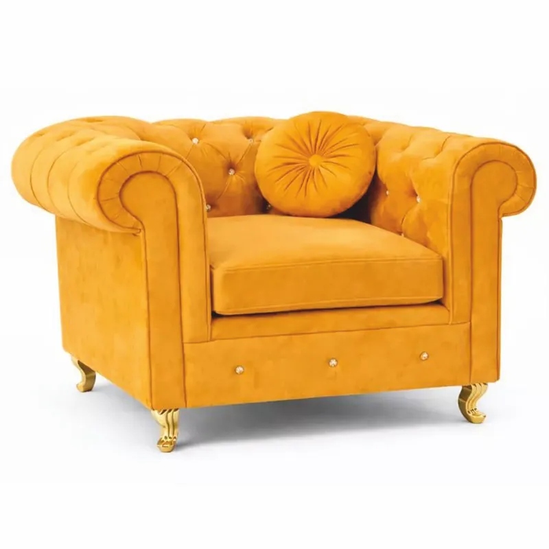 Casa Padrino sillón Chesterfield de terciopelo amarillo / oro 107 cm - Muebles de salón Nur Heute