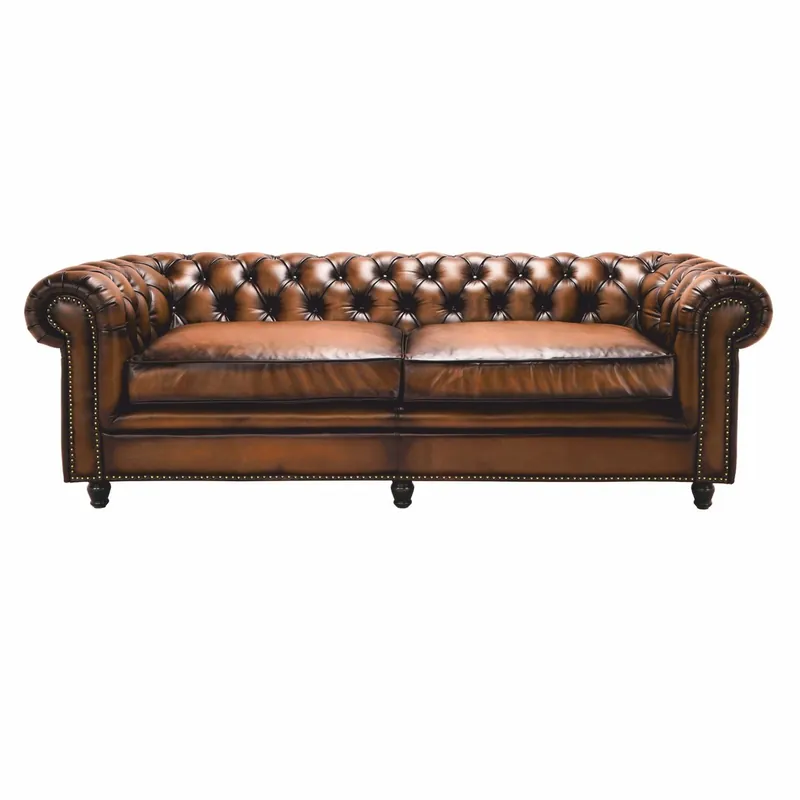 Casa Padrino sofá Chesterfield de lujo de cuero genuino marrón vintage / marrón oscuro 240 cm Sonderaktion