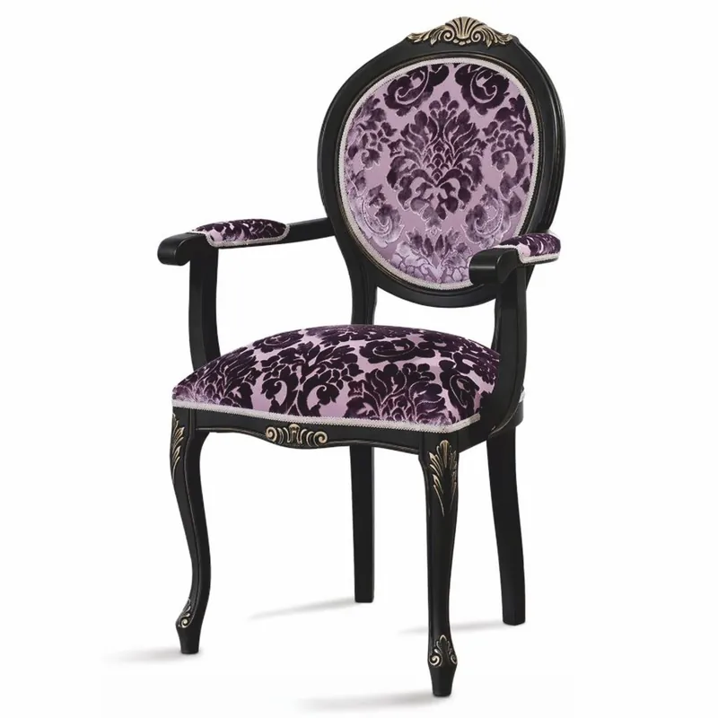 Neue Ware Casa Padrino silla de comedor barroco de lujo con reposabrazos púrpura / negro / oro
