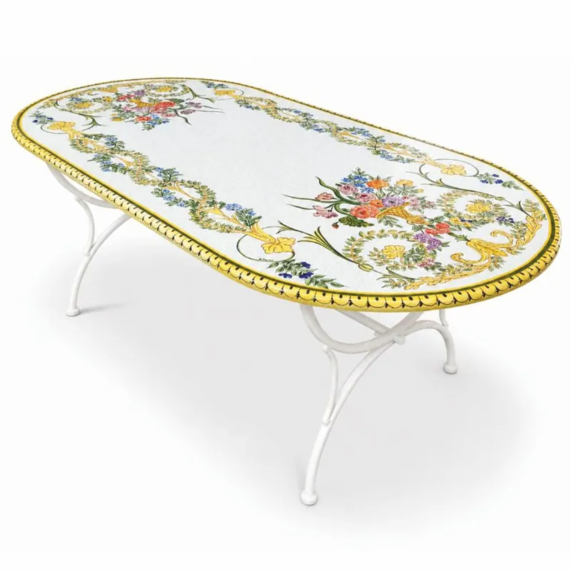 Casa Padrino mesa de jardín Art Nouveau de lujo blanco / multicolor / blanco 200 cm - Hecha en Italia Preisknaller