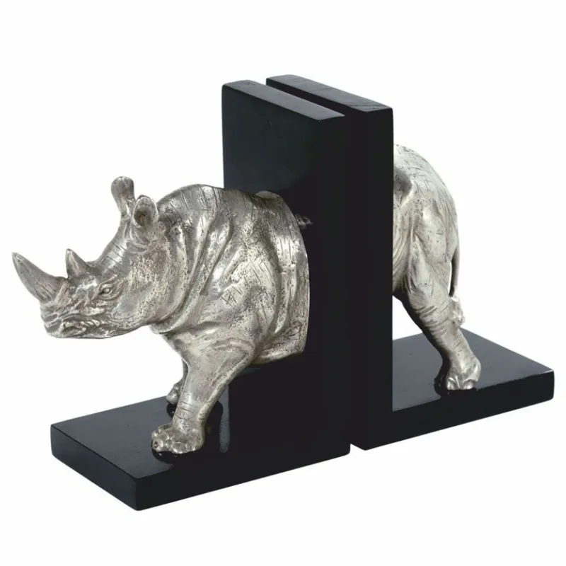 Casa Padrino conjunto de sujetalibros de lujo rinoceronte plata / negro - Decoración de escritorio Knallerangebot