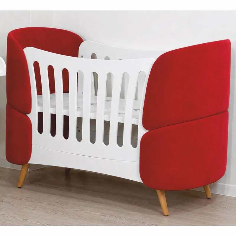 Top-Angebot Casa Padrino Cama de Bebé de Lujo Blanco / Rojo / Natural 145 cm - Muebles para Bebé