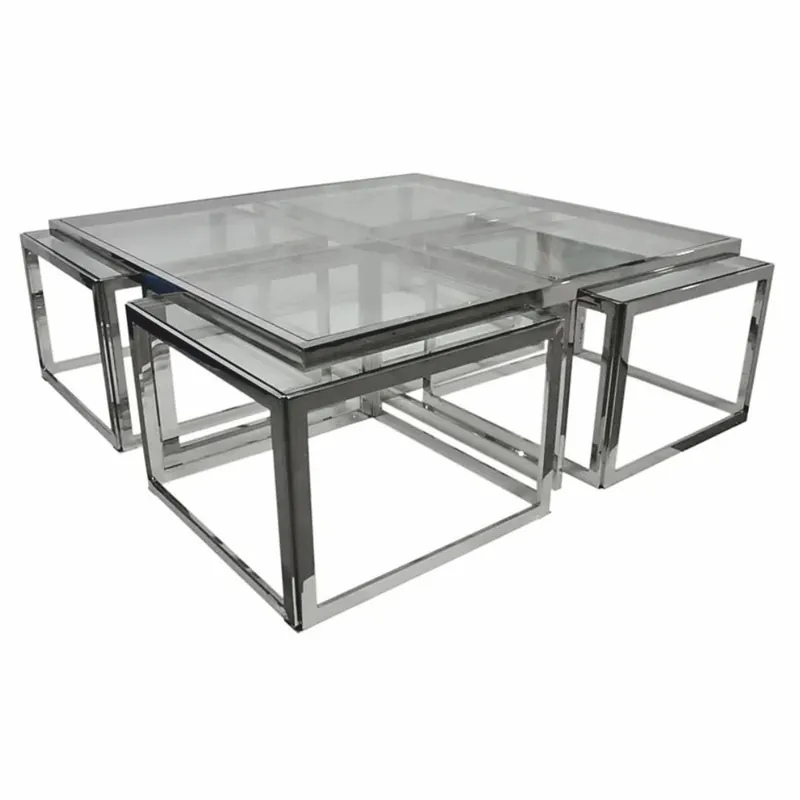 Casa Padrino mesa de centro con 4 mesitas auxiliares extraíbles plata 120 cm Direkt Vom Hersteller