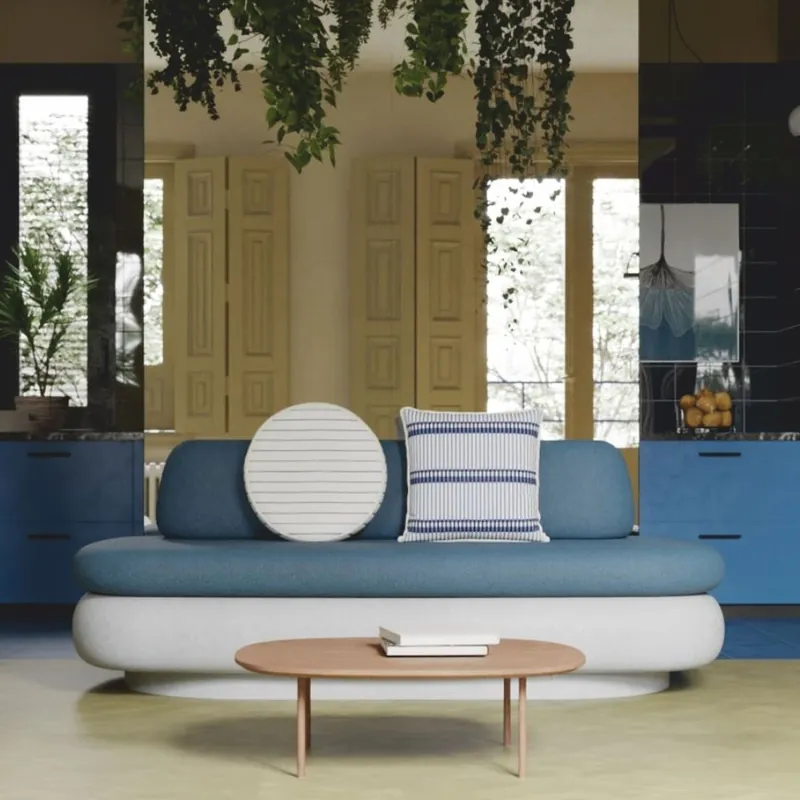 Casa Padrino sofá de lujo de hormigón blanco / azul 188 cm - Sofá de jardín Schneller Versand