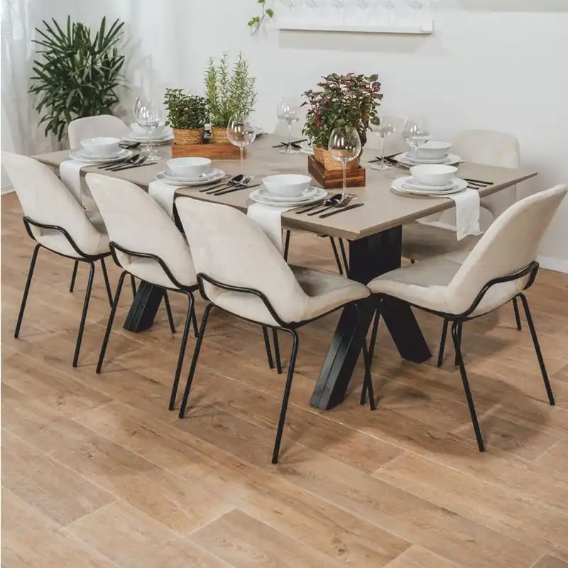 Casa Padrino Mesa de Comedor Beige / Negro 180-468 cm - Mesa de Cocina Rectangular Extensible Sonderangebot