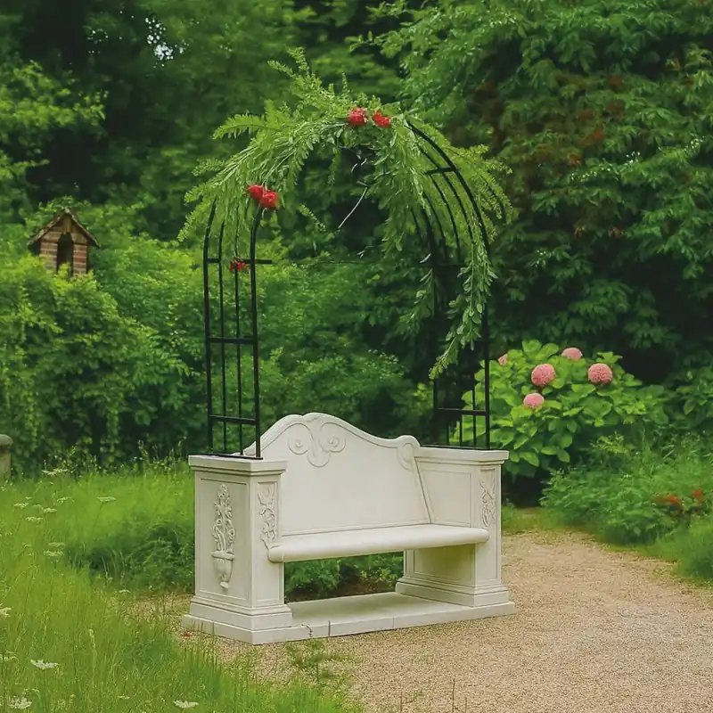 Online Kaufen Casa Padrino banco de jardín barroco con arco de rosas gris claro / negro 155 x Al. 250 cm - Hecho en Italia