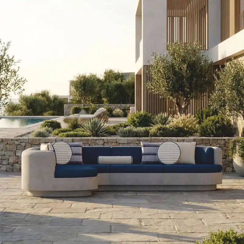 Casa Padrino sofá esquinero de lujo izquierdo gris / azul 335 x 281 cm - Sofá modular de hormigón Ausverkauf