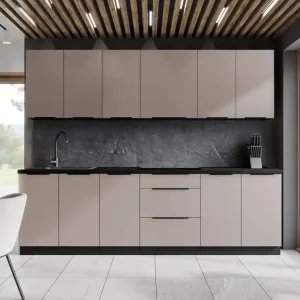 Tarraco 260 cm Küchenmöbel Set Metallkanten Griffe Schränke sehen toll aus in modernen Interieurs Sofort Bestellen