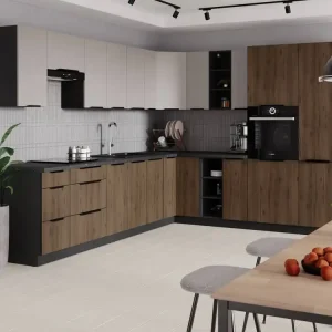 Markenprodukt Eck-Küchenmöbelset Tarraco / Brianza 310x250 cm Griffe aus Metall sehen in modernen Innenräumen toll aus