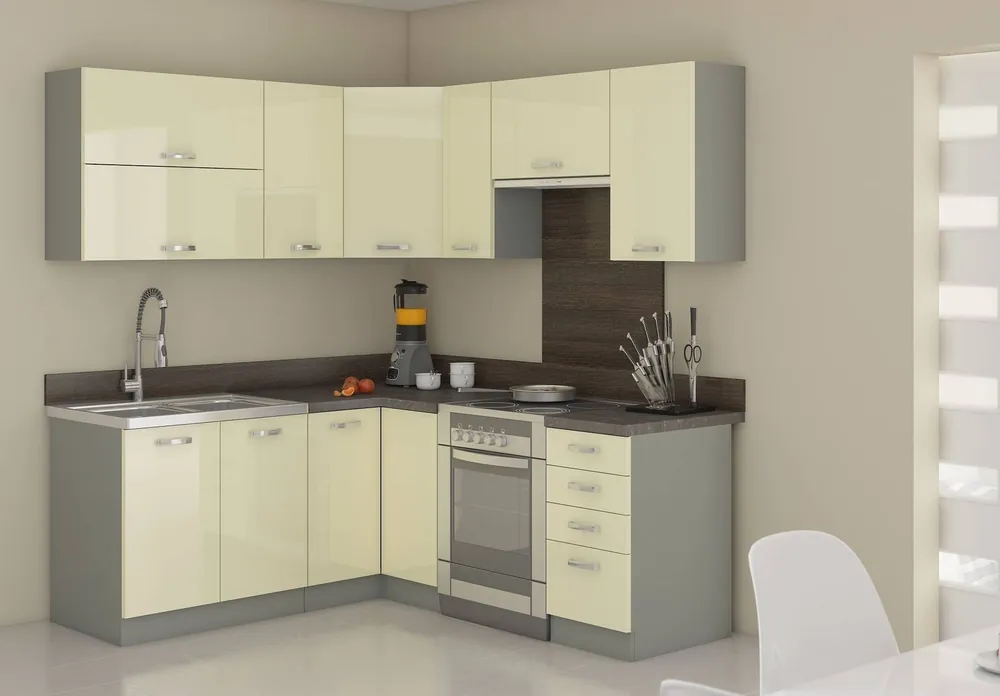 Top-Preis Eck-Küchenmöbel-Set Karmen 170x190 cm glänzende Fronten einzigartiger Stil der Schränke wird das Innere jeder Küche passen