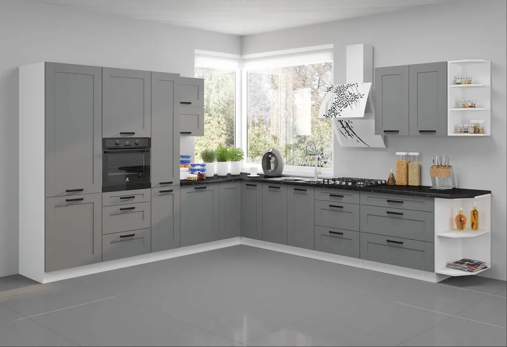 Preiswert Avola Eck-Küchenmöbel-Set 310x340 cm ideal für klassische und moderne Innenräume