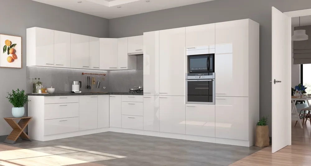 Lumia Eck-Küchenmöbel-Set 230x370 cm glänzende Fronten Schrank Stil wird das Innere jeder Küche passen Letzte Chance