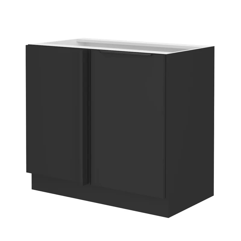 Eckküchenzeile Schwarz 105 ND 1F BB links Metallkantengriff feuchtigkeits- und beschädigungsbeständiger Schrank Versand Am Gleichen Tag