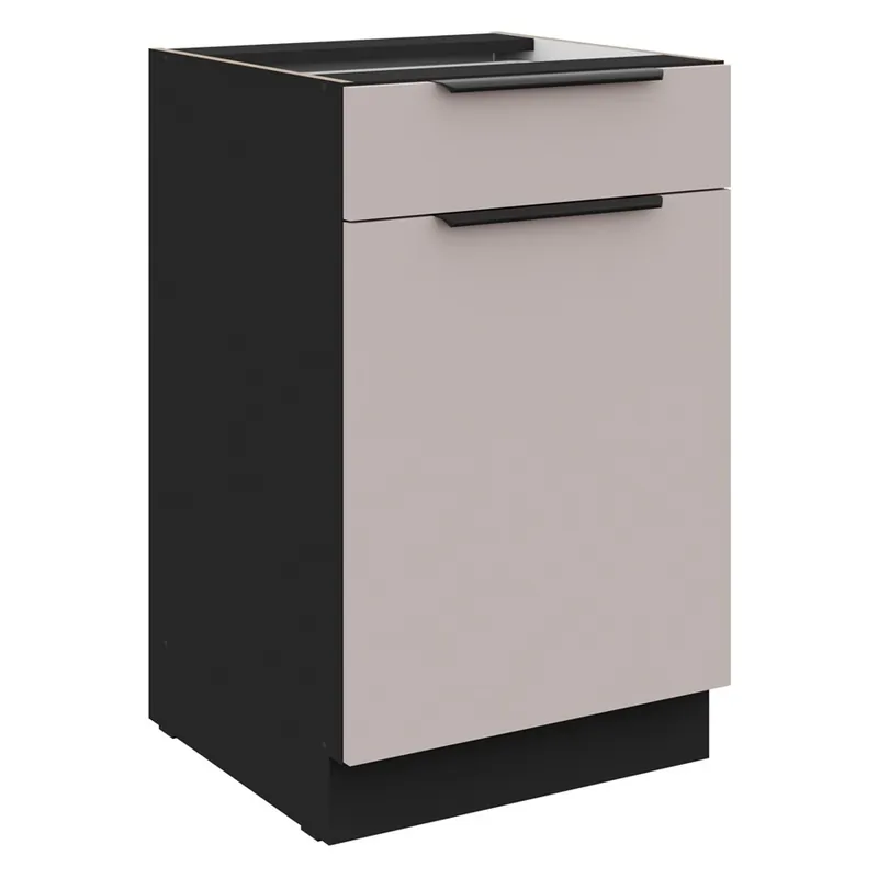 Top-Seller Stehender Küchenschrank mit Schublade und Regal Tarraco 50 D 1F 1S BB Metallkantengriffe feuchtigkeits- und beschädigungsbeständiger Schrank