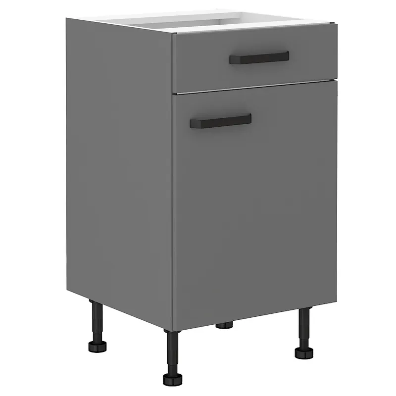 Stehender Küchenschrank mit Schublade und Regal Verdi 50 D 1F 1S BB feuchtigkeits- und beschädigungsbeständiger Schrank schwarze Metallgriffe Preiswert