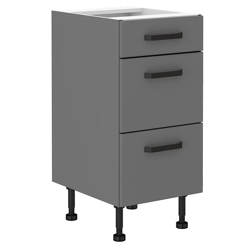 Verdi 40 D 3S BB stehender Küchenschrank mit Schubladenfronten feuchtigkeits- und beschädigungsbeständiger Schrank schwarze Metallgriffe Mega-Angebot
