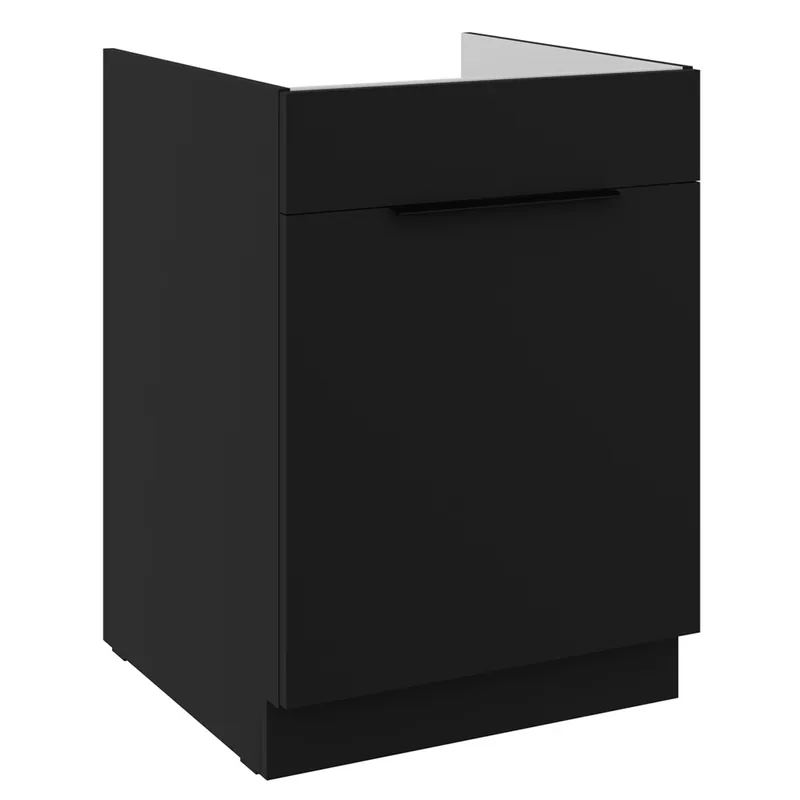 Begrenztes Angebot Küchenspülenschrank mit Schublade Schwarz 60 ZL 1S BB Kantengriffe feuchtigkeits- und beschädigungsbeständiger Schrank