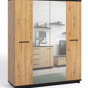 Spiegelschrank Simi 180 cm Eiche artisan / schwarz minimalistisches Design klassische Form ideale Garderobe für ein Schlafzimmer Kleiderschrank oder Flur Rabatt