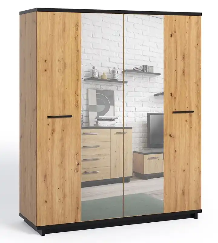 Spiegelschrank Simi 180 cm Eiche artisan / schwarz minimalistisches Design klassische Form ideale Garderobe für ein Schlafzimmer Kleiderschrank oder Flur Rabatt