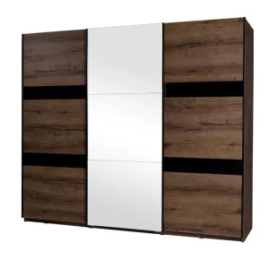 Kleiderschrank Denver 250 cm Eiche monastery / schwarz glänzend geräumiger Schiebeschrank mit internen Schubladen ideal für Schlafzimmer Direkt Vom Hersteller