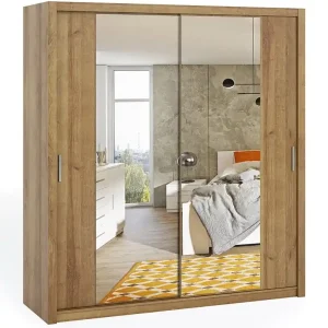 Neue Ware Kleiderschrank mit Spiegel Rico 200 cm Eiche artisan funktionelle Möbel im klassischen Stil Kleiderschrank für das Schlafzimmer