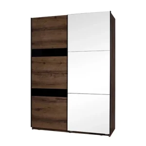 Aktuell Kleiderschrank Denver 150 cm Eiche monastery / schwarzer Glanz moderner Schiebeschrank, der sich perfekt in jeden Einrichtungsstil einfügt