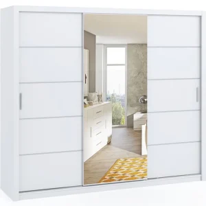 Kleiderschrank mit Spiegel Rico 250 cm weiß geräumiger Kleiderschrank für Schlafzimmer, Ankleidezimmer oder Flur klassische Form Garantierte Lieferung