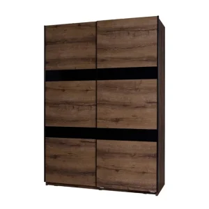 Schiebeschrank Denver 150 cm Eiche monastery / schwarz glänzend funktionaler und stilvoller Kleiderschrank für Schlafzimmer Garderobe oder Diele Kracherpreis