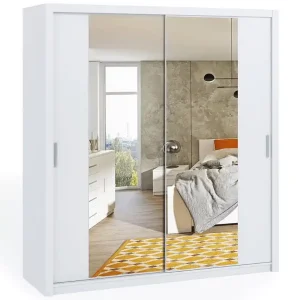 Kleiderschrank mit Spiegel Rico 200 cm weiß Funktionsmöbel im klassischen Stil Kleiderschrank für das Schlafzimmer Bestseller