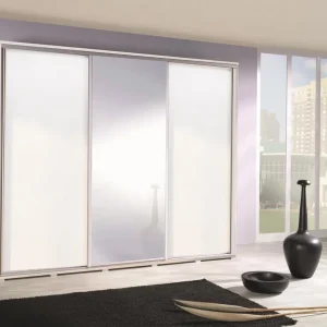 Verspiegelter Schiebeschrank Penelope 255 cm weiß modernes Schranksystem Aluminium-Türführung und Laufsystem Preisknaller