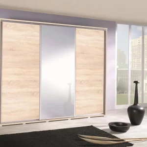 Schiebeschrank mit Spiegel Penelope 255 cm Eiche hell sonoma modernes Schrankdesign Aluminium-Türführungen und Laufsystem Heißes Angebot