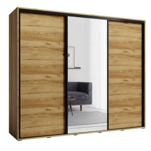 Must-Have Schiebeschrank mit Spiegel Penelope 255 cm Eiche catania modernes Design und ABS-Finish ideale Garderobe für Schlafzimmer oder Ankleidezimmer