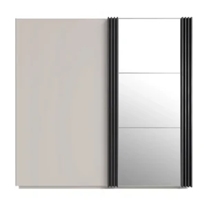 Schiebeschrank mit Spiegel Estan 215 cm beige/anthrazit modernes Möbeldesign Schranktür mit Lamellen verziert Nur Für Kurze Zeit