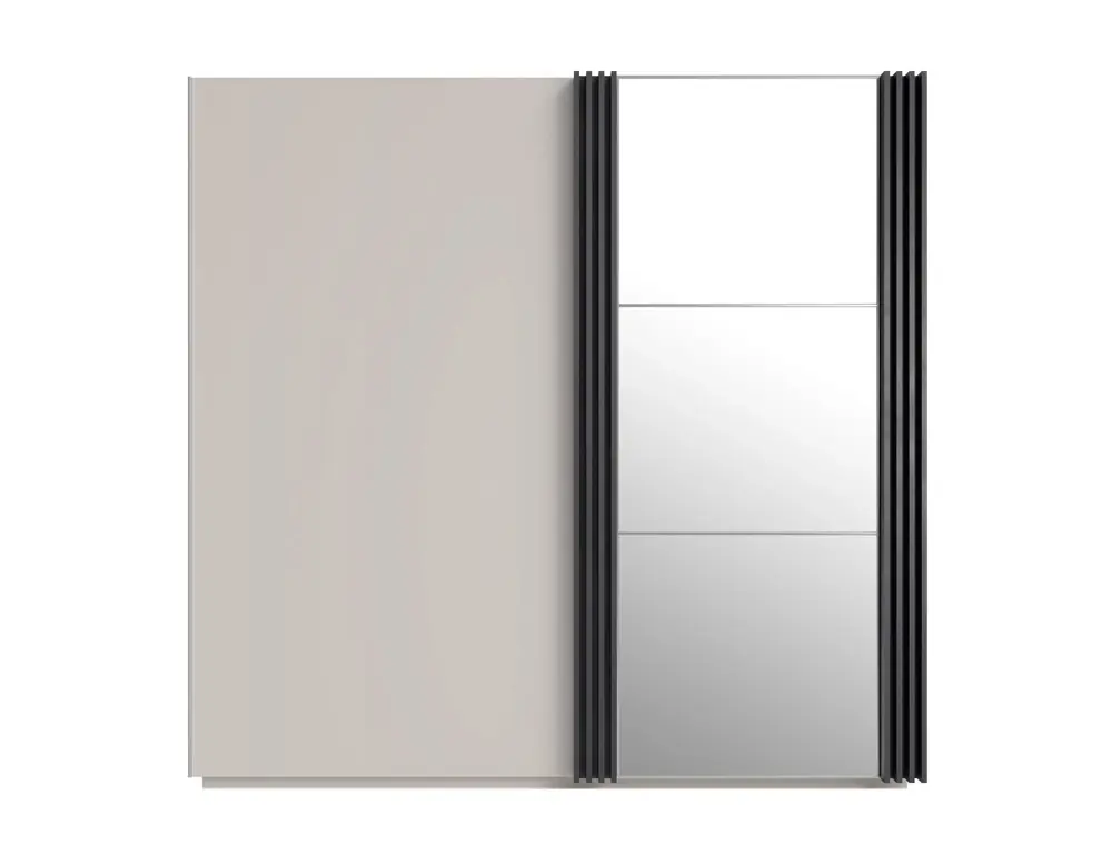 Schiebeschrank mit Spiegel Estan 215 cm beige/anthrazit modernes Möbeldesign Schranktür mit Lamellen verziert Nur Für Kurze Zeit
