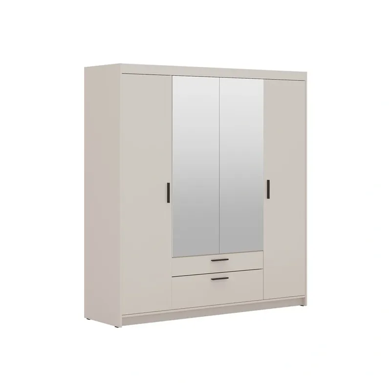 Ausverkauf Kleiderschrank mit Spiegel Rene 176 cm beige sand stilvolles Design schwarze Griffe idealer Kleiderschrank für Schlafzimmer geräumige Schubladen