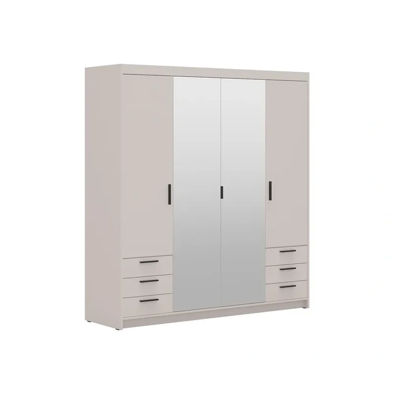 Kleiderschrank Rene 176 cm beige Sand stilvolles Design ABS beendet Rand trimmen Kleiderschrank mit Spiegel für Schlafzimmer oder Ankleidezimmer geräumige Schubladen Must-Have