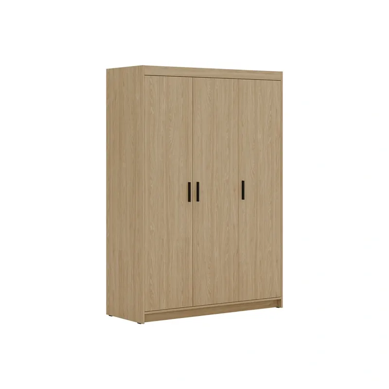 Kleiderschrank Rene 133 cm Eiche geölt Stilvoller Schlafzimmerschrank mit schlichtem klassischem Design Kontrastreiche schwarze Griffe Heißes Angebot